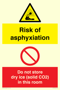 Risk of asphyxiation. Do not store dry ice (solid CO2) in this room
